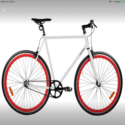 58cm 60cm 흰색 프레임 레드 림 700c 싱글 스피드 픽시비 고정 기어 자전거 듀얼 V 브레이크