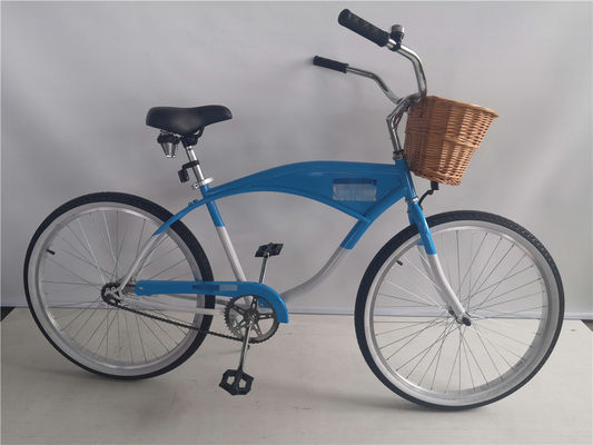 26인치 싱글 스피드 성인 해변 크루저 자전거 금속 트레이 편리한 앞 트레이