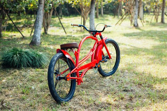 24인치 레드 컬러 롱 초퍼 크루저 자전거 24*3.0 타이어 및 알루미늄 합금 반지