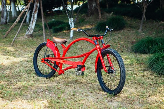 24인치 레드 컬러 롱 초퍼 크루저 자전거 24*3.0 타이어 및 알루미늄 합금 반지