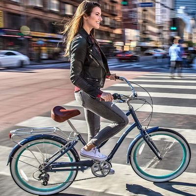 26&quot; 500W OEM 커스터마이징 CE 48V 14AG 리?? 배터리 7 스피드 PAS 스텝 트루 여성 레이디 소녀 해변 크루저 전기 자전거